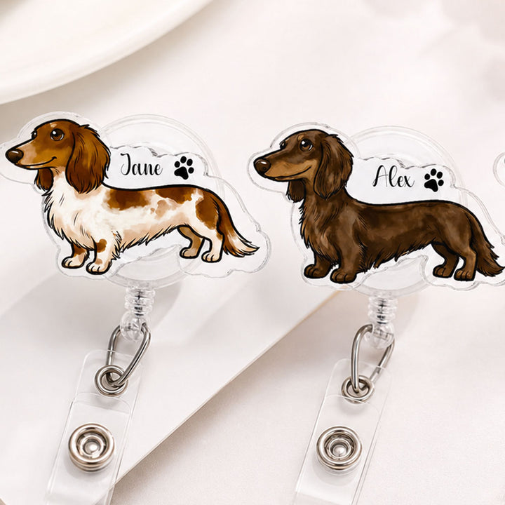 Personalized Dachshund Retractable Badge Reel Custom Name Acrylic ID Holder Birthday Appreciation Gifts For Nurse Veterinarian Pet Lover