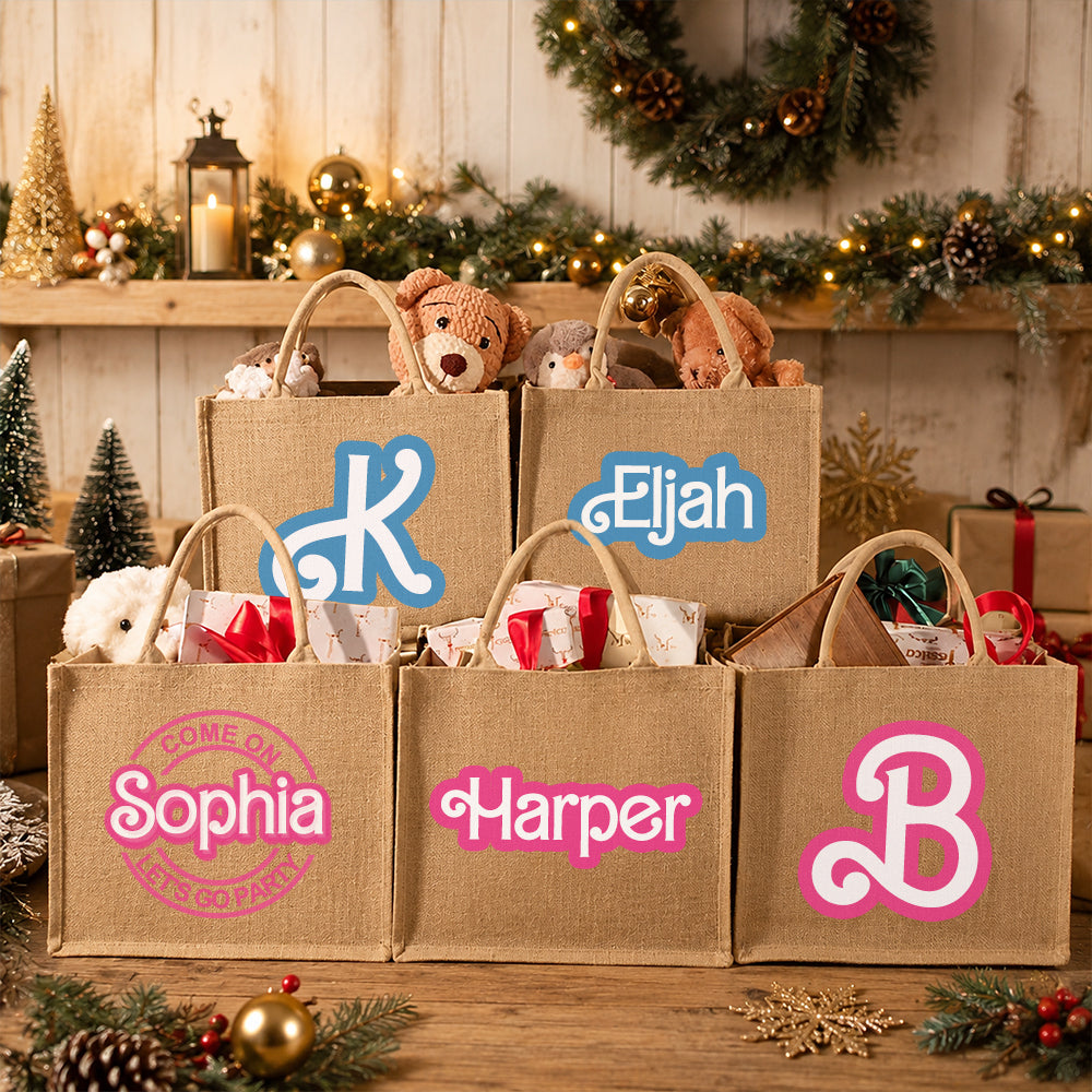 Personalized Doll Inspired Jute Tote Bag Custom Name Travel Beach Carryall Monogram Shopping Bag Camping Gifts
