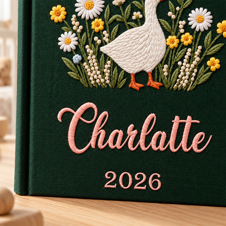 Personalized Embroidered Baby Photo Album with Sleeves Custom Name Linen Baby Shower Gift Memory Keep Book
