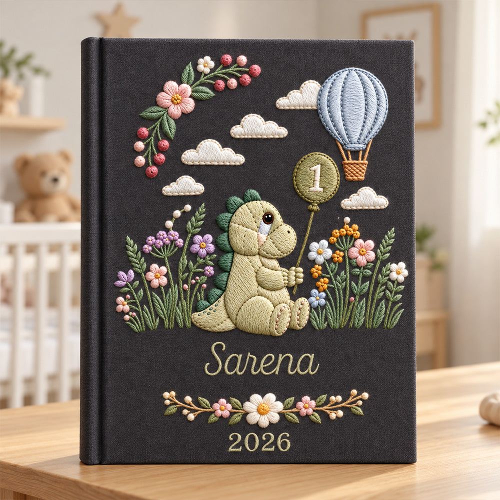Personalized Embroidered Baby Photo Album with Sleeves Custom Name Linen Baby Shower Gift Memory Keep Book