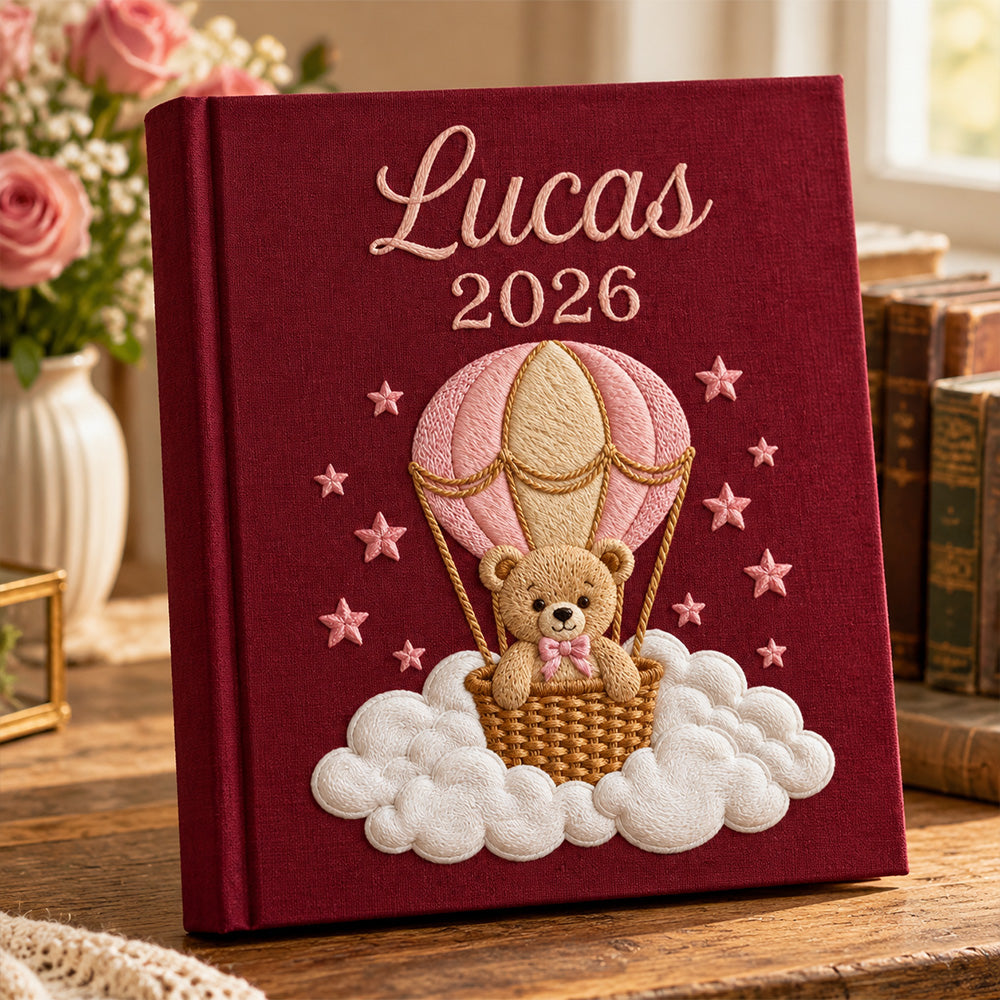 Personalized Embroidered Baby Photo Album with Sleeves Custom Name Linen Baby Shower Gift Memory Keep Book