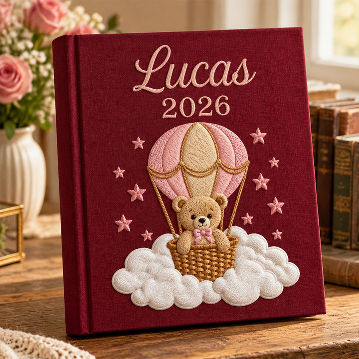 Personalized Embroidered Baby Photo Album with Sleeves Custom Name Linen Baby Shower Gift Memory Keep Book