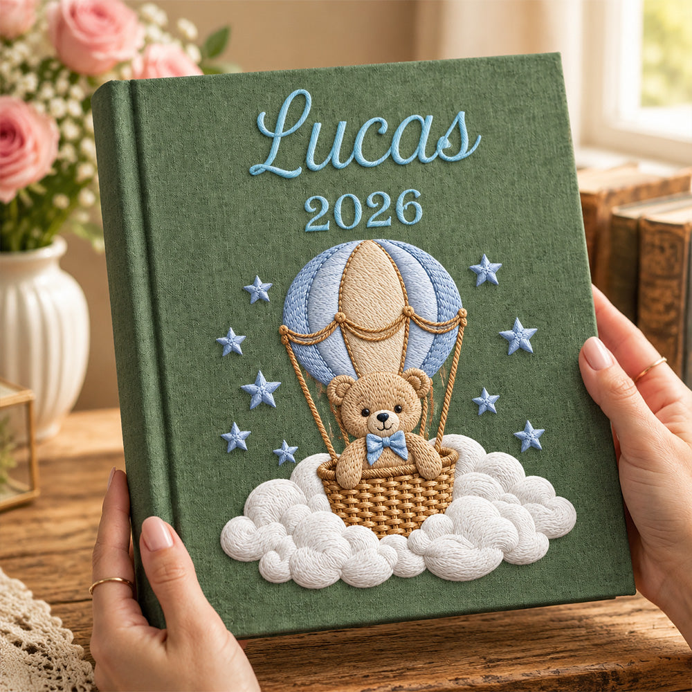 Personalized Embroidered Baby Photo Album with Sleeves Custom Name Linen Baby Shower Gift Memory Keep Book