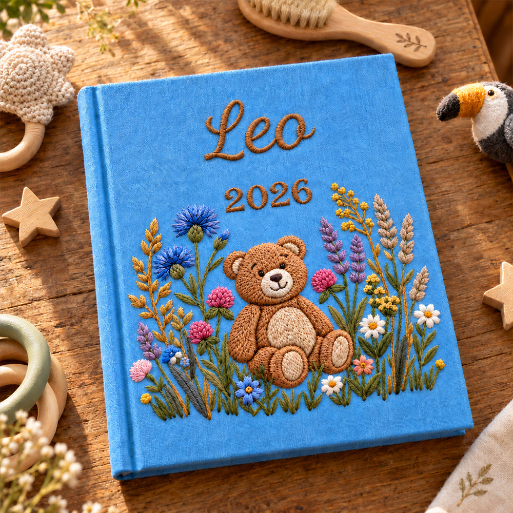 Personalized Embroidered Baby Photo Album with Sleeves Custom Name Linen Baby Shower Gift Memory Keep Book
