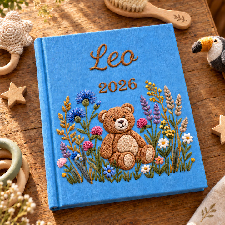 Personalized Embroidered Baby Photo Album with Sleeves Custom Name Linen Baby Shower Gift Memory Keep Book