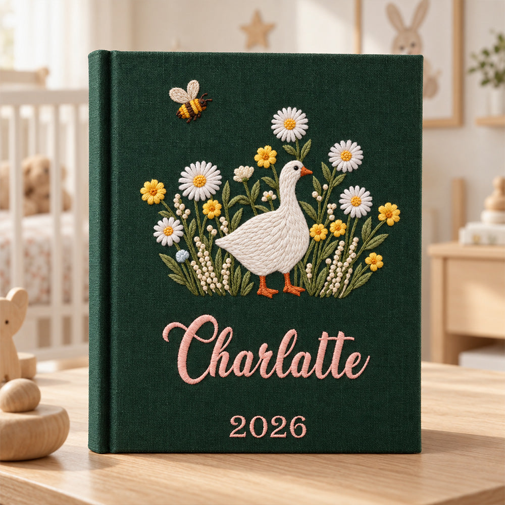 Personalized Embroidered Baby Photo Album with Sleeves Custom Name Linen Baby Shower Gift Memory Keep Book