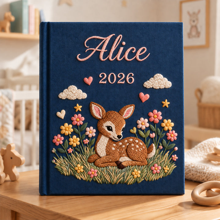 Personalized Embroidered Baby Photo Album with Sleeves Custom Name Linen Baby Shower Gift Memory Keep Book
