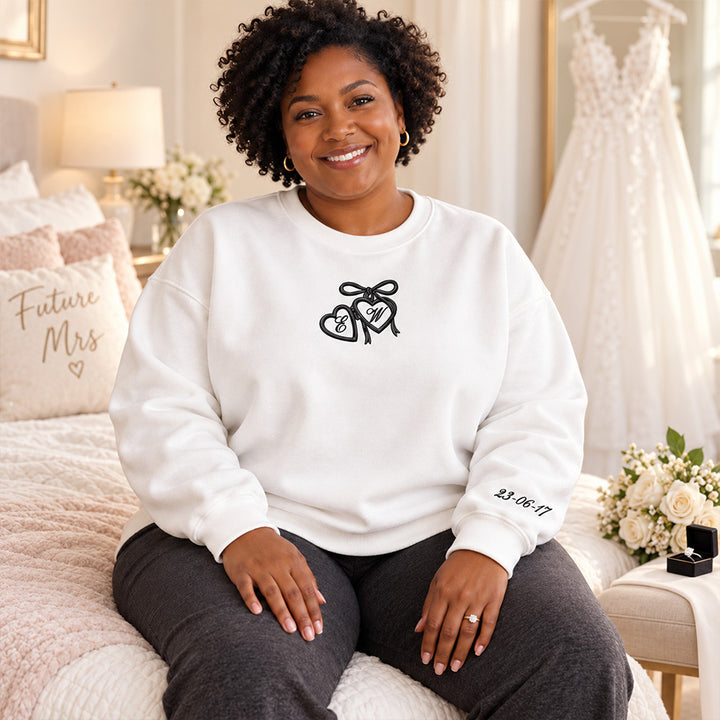 Personalized Embroidered Coquette Bride Hoodie &amp; Sweatshirt, Custom Future Mrs Crewneck, Engagement &amp; Bridal Shower Gift for Fiancee