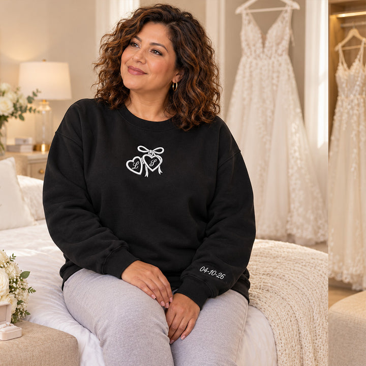 Personalized Embroidered Coquette Bride Hoodie &amp; Sweatshirt, Custom Future Mrs Crewneck, Engagement &amp; Bridal Shower Gift for Fiancee