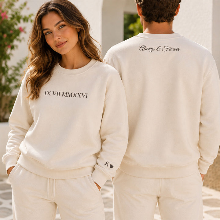 Personalized Embroidered Roman Numeral Date Couple Hoodie Sweatshirt Tee Anniversary Valentine Gift for Boyfriend Girlfriend