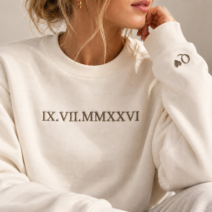 Personalized Embroidered Roman Numeral Date Couple Hoodie Sweatshirt Tee Anniversary Valentine Gift for Boyfriend Girlfriend