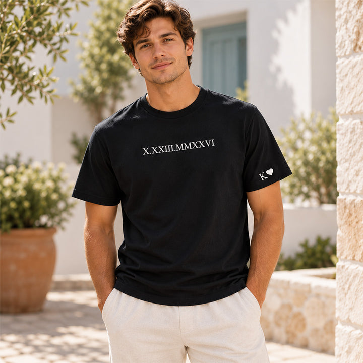 Personalized Embroidered Roman Numeral Date Couple Hoodie Sweatshirt Tee Anniversary Valentine Gift for Boyfriend Girlfriend