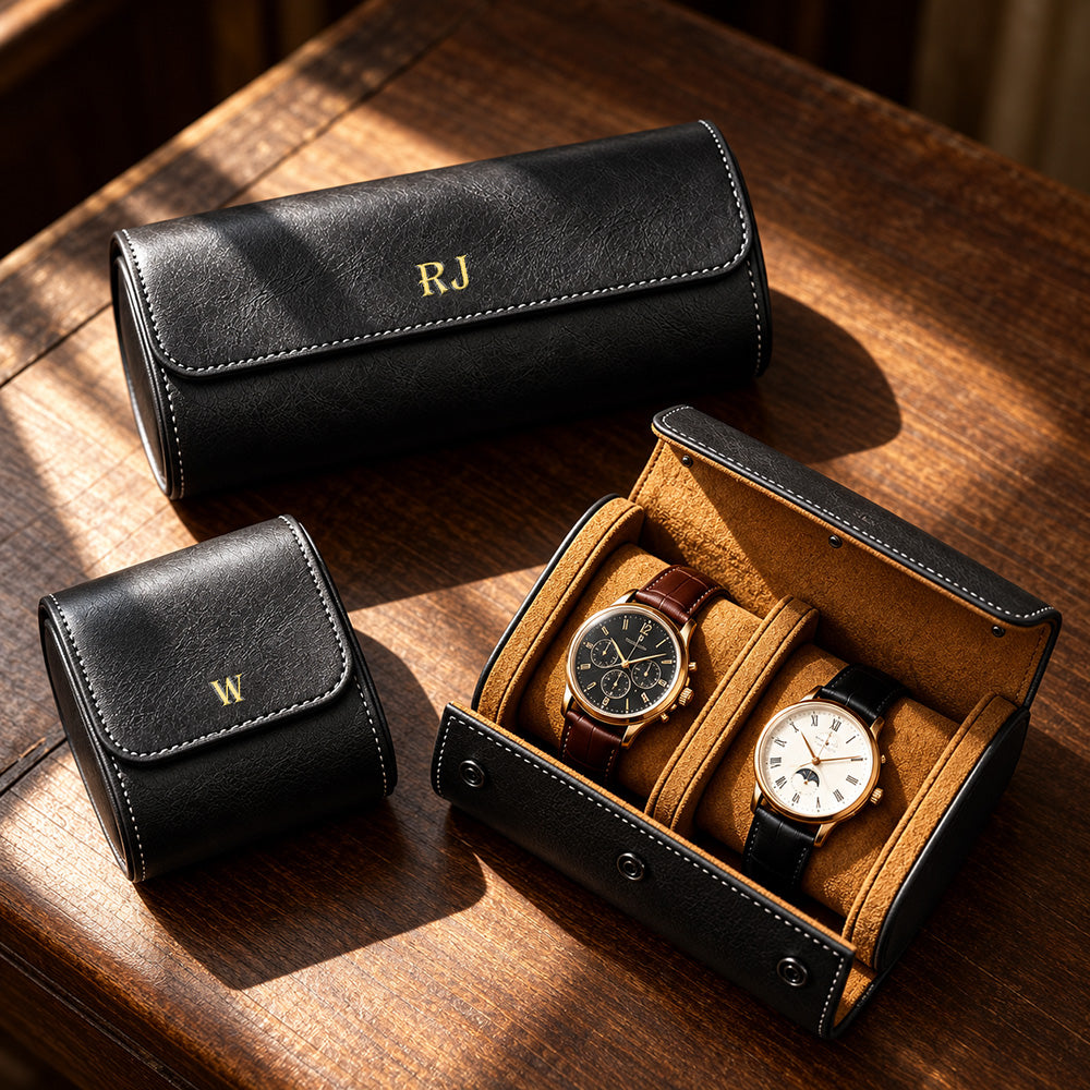 Personalized Engraved Leather Watch Box Custom Name Watch Travel Case Groomsmen Gift Custom Valentines Gift for Him Fathers Day Gift
