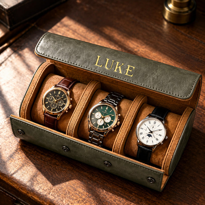 Personalized Engraved Leather Watch Box Custom Name Watch Travel Case Groomsmen Gift Custom Valentines Gift for Him Fathers Day Gift
