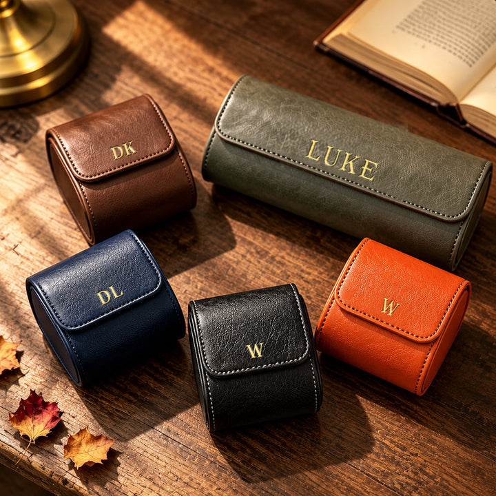 Personalized Engraved Leather Watch Box Custom Name Watch Travel Case Groomsmen Gift Custom Valentines Gift for Him Fathers Day Gift