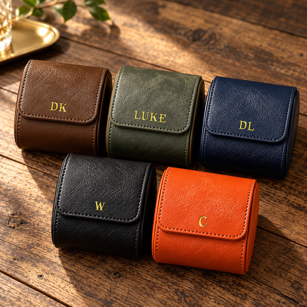 Personalized Engraved Leather Watch Box Custom Name Watch Travel Case Groomsmen Gift Custom Valentines Gift for Him Fathers Day Gift