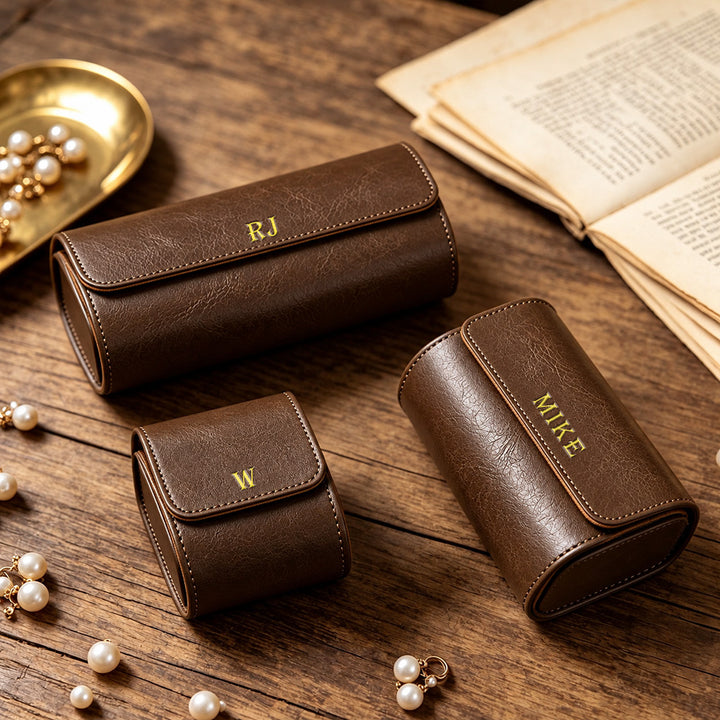 Personalized Engraved Leather Watch Box Custom Name Watch Travel Case Groomsmen Gift Custom Valentines Gift for Him Fathers Day Gift