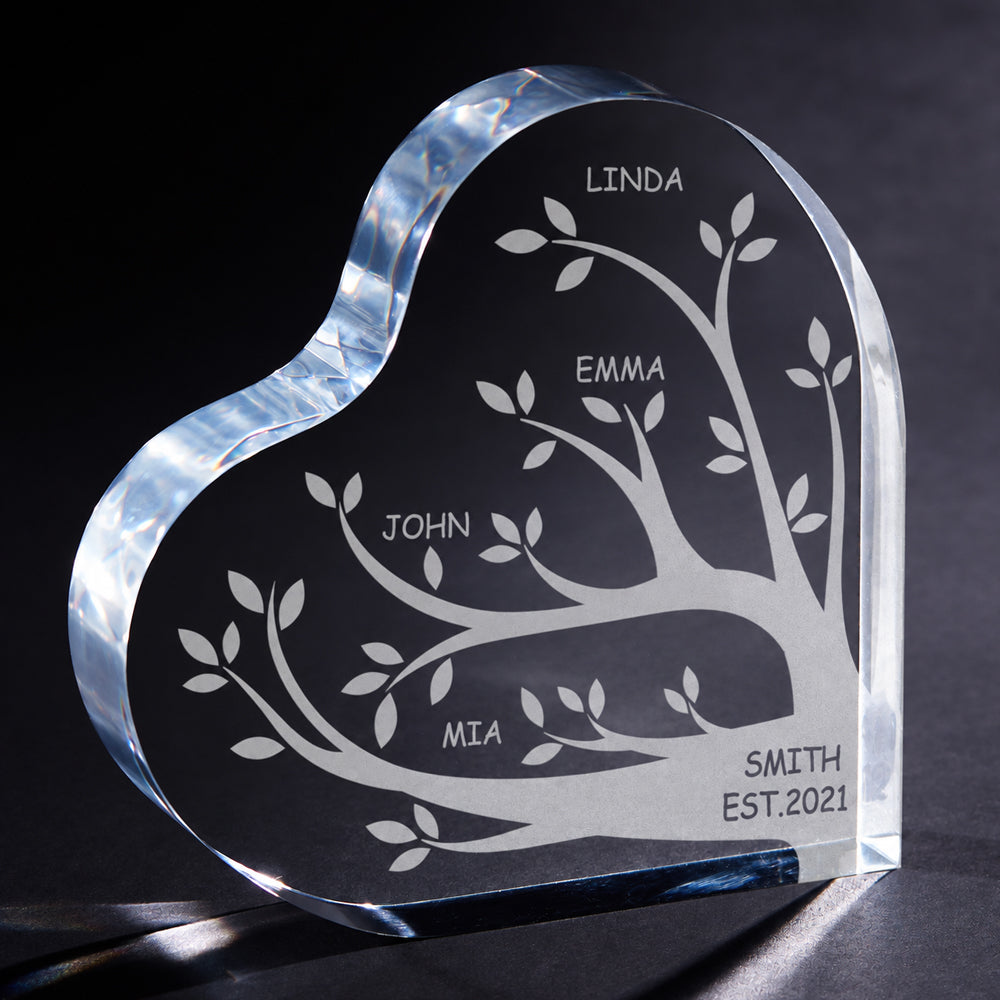Personalized Family Tree Acrylic Plaque Custom Name Heart Keepsake Custom Family Member Names Desk Decor Gift for Mom Grandma Birthday Mother&