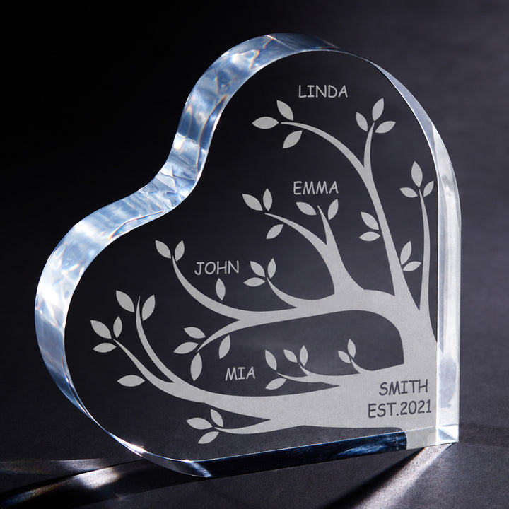Personalized Family Tree Acrylic Plaque Custom Name Heart Keepsake Custom Family Member Names Desk Decor Gift for Mom Grandma Birthday Mother&