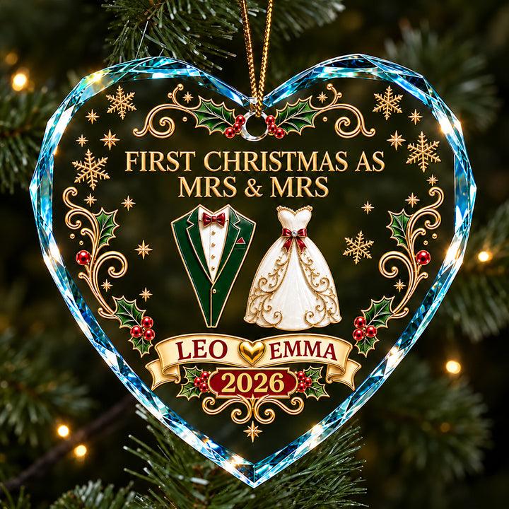Personalized First Christmas As Mr And Mrs Vintage Heart Glass Ornament Xmas Newlywed Married Couple Gift