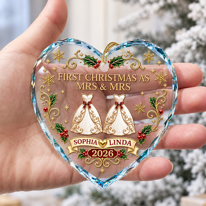 Personalized First Christmas As Mr And Mrs Vintage Heart Glass Ornament Xmas Newlywed Married Couple Gift