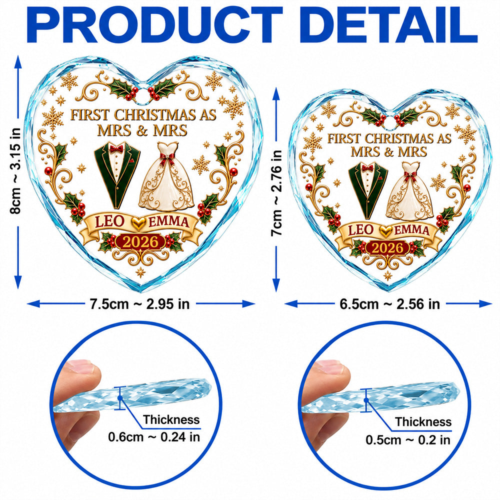 Personalized First Christmas As Mr And Mrs Vintage Heart Glass Ornament Xmas Newlywed Married Couple Gift