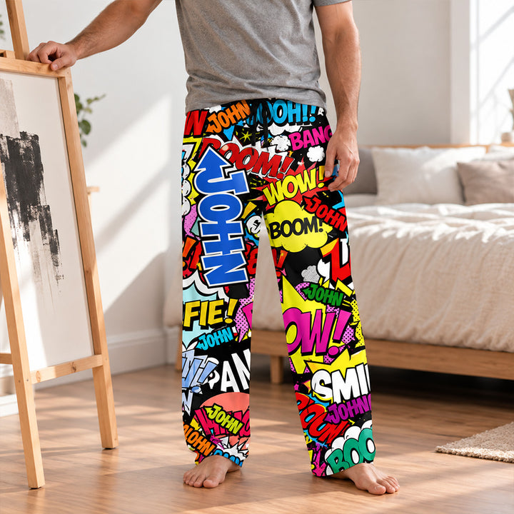 Personalized Graffiti Art Family Pajama Pants Custom Name Colorful Sleepwear with Drawstring Fun Daily Loungewear Birthday Gift