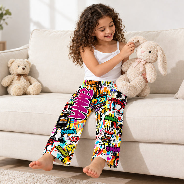 Personalized Graffiti Art Family Pajama Pants Custom Name Colorful Sleepwear with Drawstring Fun Daily Loungewear Birthday Gift
