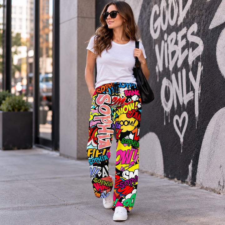 Personalized Graffiti Art Family Pajama Pants Custom Name Colorful Sleepwear with Drawstring Fun Daily Loungewear Birthday Gift