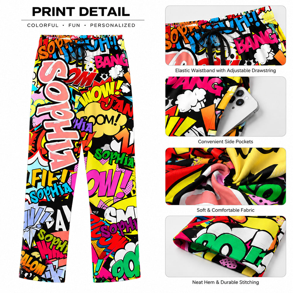 Personalized Graffiti Art Family Pajama Pants Custom Name Colorful Sleepwear with Drawstring Fun Daily Loungewear Birthday Gift
