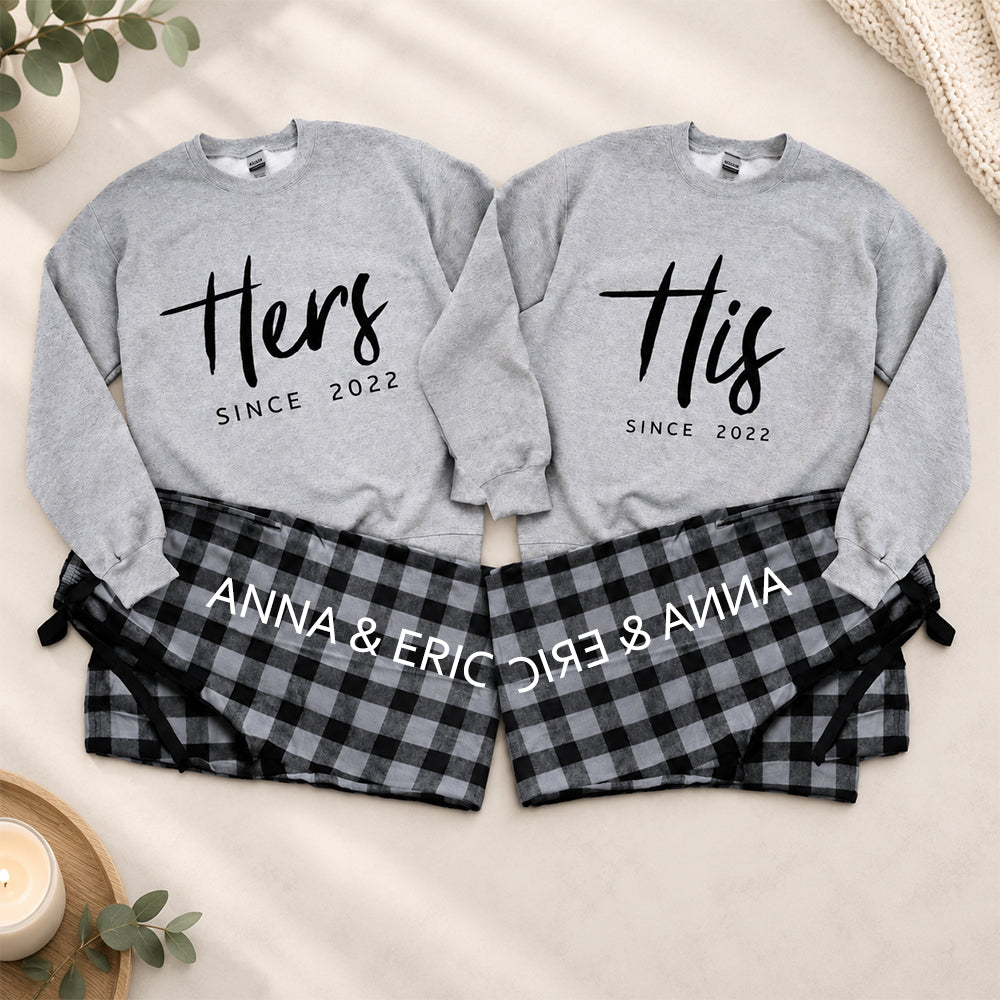 Personalized His and Hers Matching Pajamas Custom Couple Pjs Anniversary Gift for Couples Romantic Matching Sleepwear