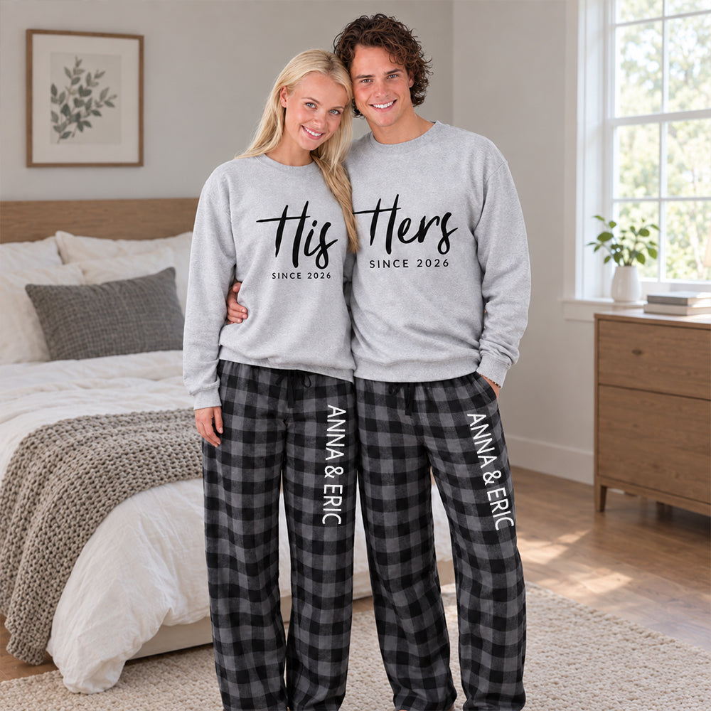 Personalized His and Hers Matching Pajamas Custom Couple Pjs Anniversary Gift for Couples Romantic Matching Sleepwear
