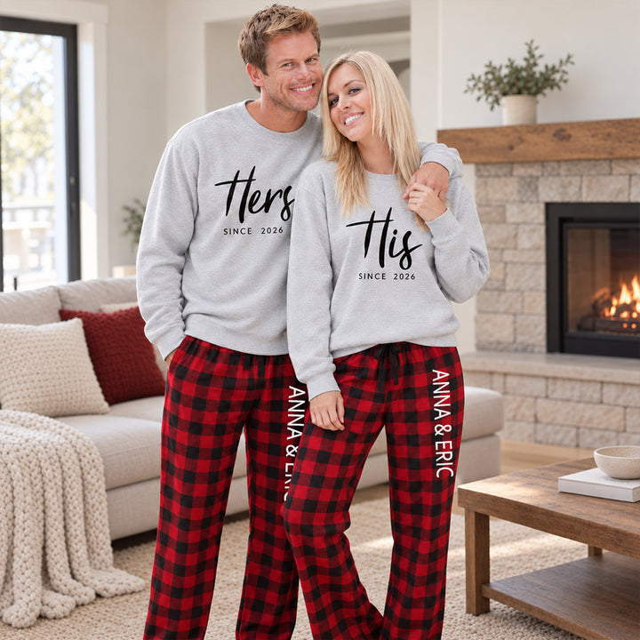 Personalized His and Hers Matching Pajamas Custom Couple Pjs Anniversary Gift for Couples Romantic Matching Sleepwear