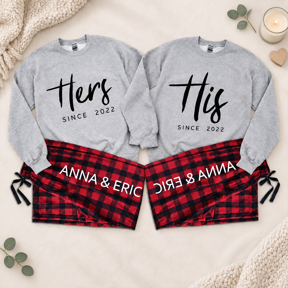 Personalized His and Hers Matching Pajamas Custom Couple Pjs Anniversary Gift for Couples Romantic Matching Sleepwear