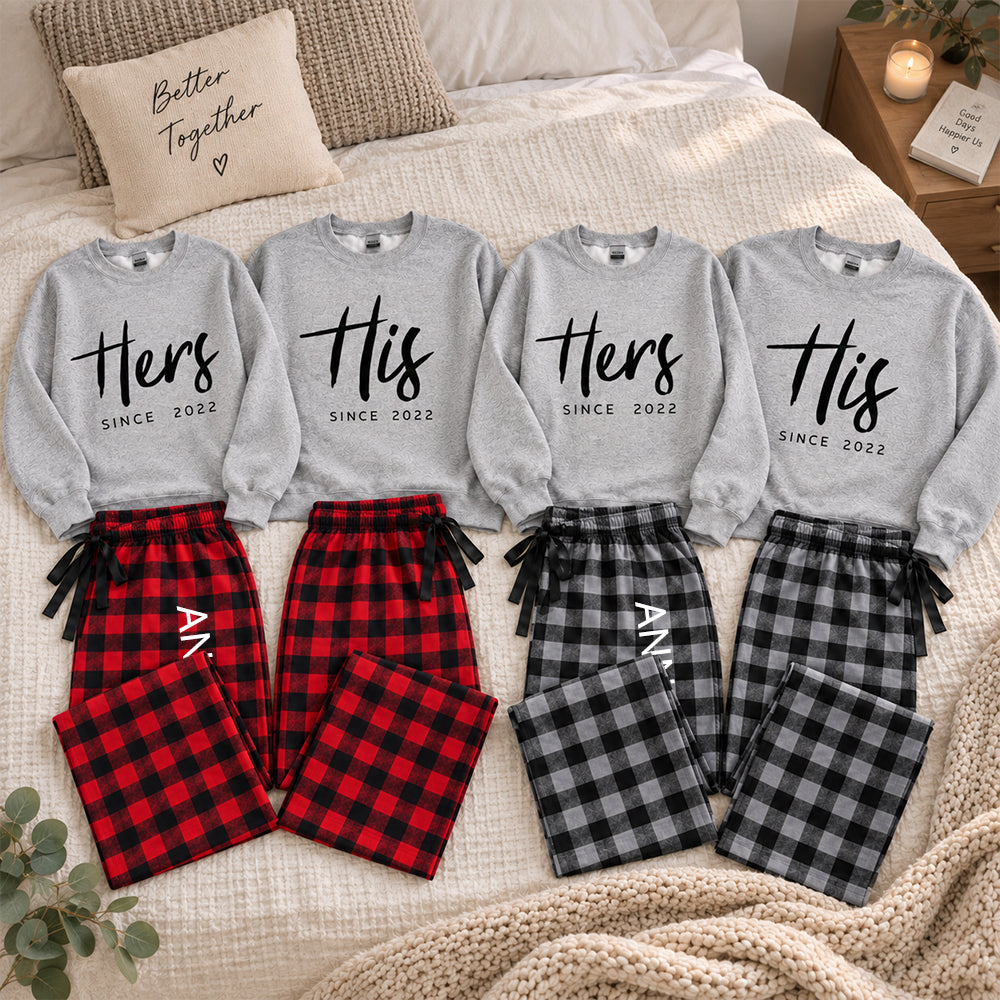 Personalized His and Hers Matching Pajamas Custom Couple Pjs Anniversary Gift for Couples Romantic Matching Sleepwear