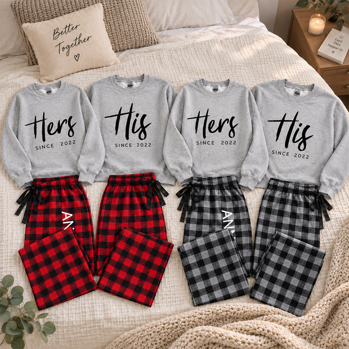 Personalized His and Hers Matching Pajamas Custom Couple Pjs Anniversary Gift for Couples Romantic Matching Sleepwear