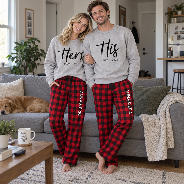 Personalized His and Hers Matching Pajamas Custom Couple Pjs Anniversary Gift for Couples Romantic Matching Sleepwear