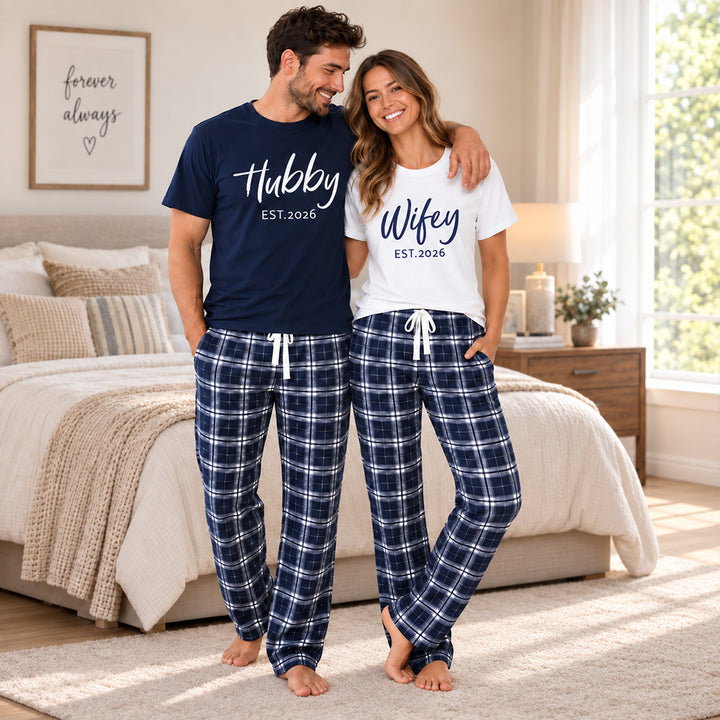 Personalized Hubby and Wifey Pajamas Matching Couples Custom Wedding PJs for Newlyweds and Couples Honeymoon Gift
