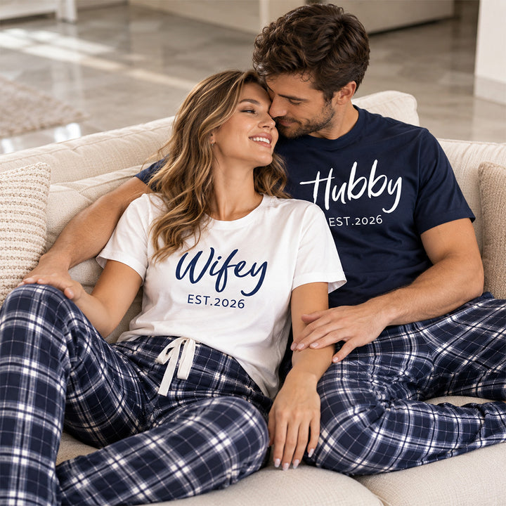 Personalized Hubby and Wifey Pajamas Matching Couples Custom Wedding PJs for Newlyweds and Couples Honeymoon Gift
