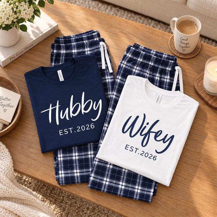 Personalized Hubby and Wifey Pajamas Matching Couples Custom Wedding PJs for Newlyweds and Couples Honeymoon Gift