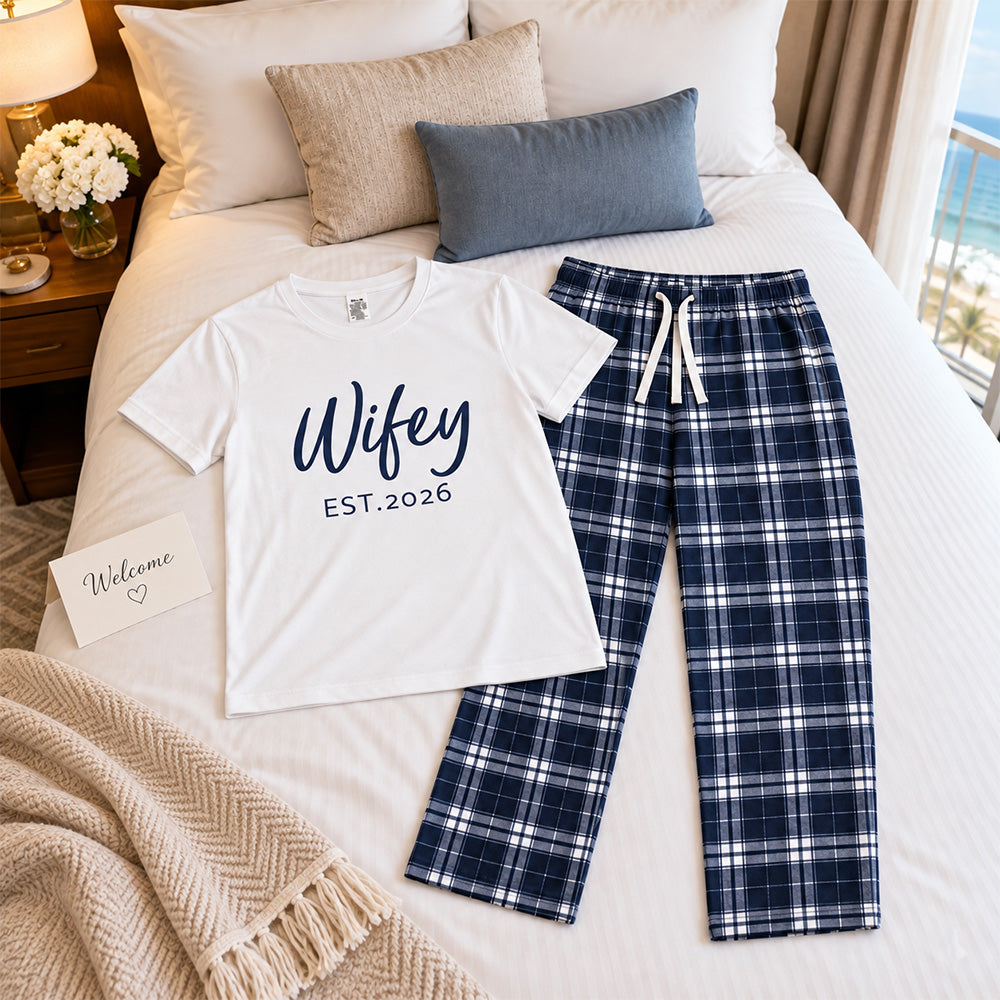 Personalized Hubby and Wifey Pajamas Matching Couples Custom Wedding PJs for Newlyweds and Couples Honeymoon Gift