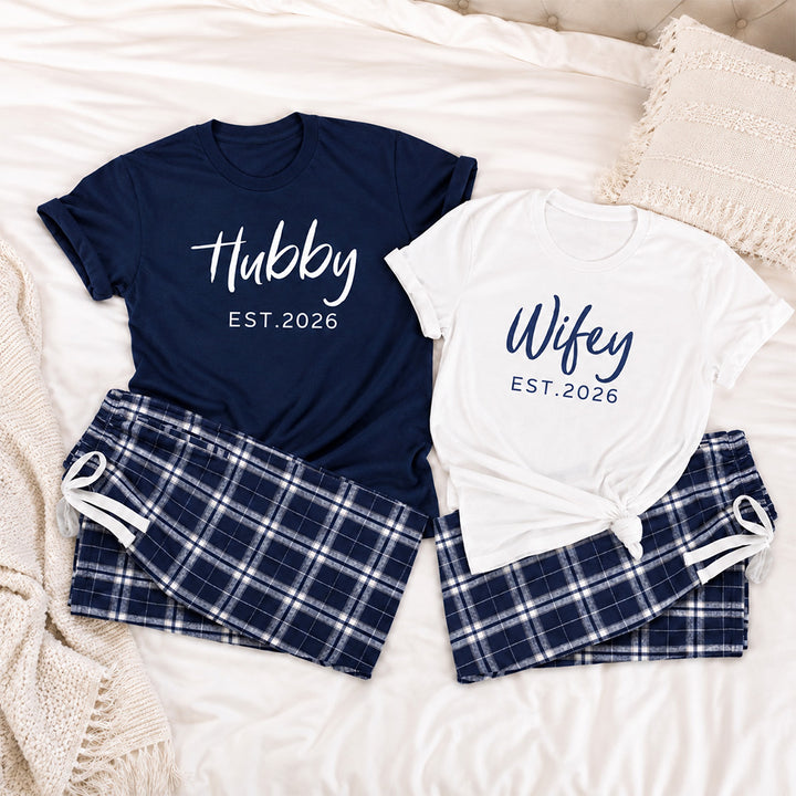 Personalized Hubby and Wifey Pajamas Matching Couples Custom Wedding PJs for Newlyweds and Couples Honeymoon Gift
