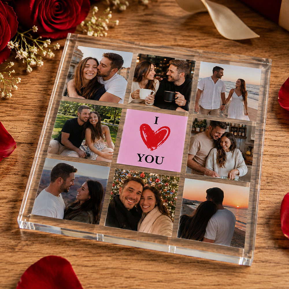 Personalized "I Love You in Each Moment" 8 Photo Collage Acrylic Plaque Custom Couple Picture Keepsake Anniversary &amp; Valentine&