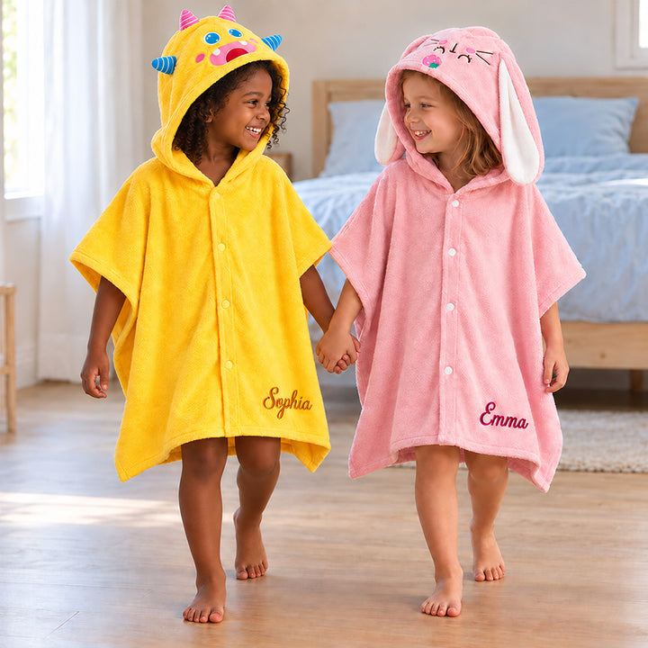 Personalized Kids Animal Bathrobe Custom Name 12 Cute Character Options Soft Flannel Hooded Sleepwear Daily Loungewear Gift