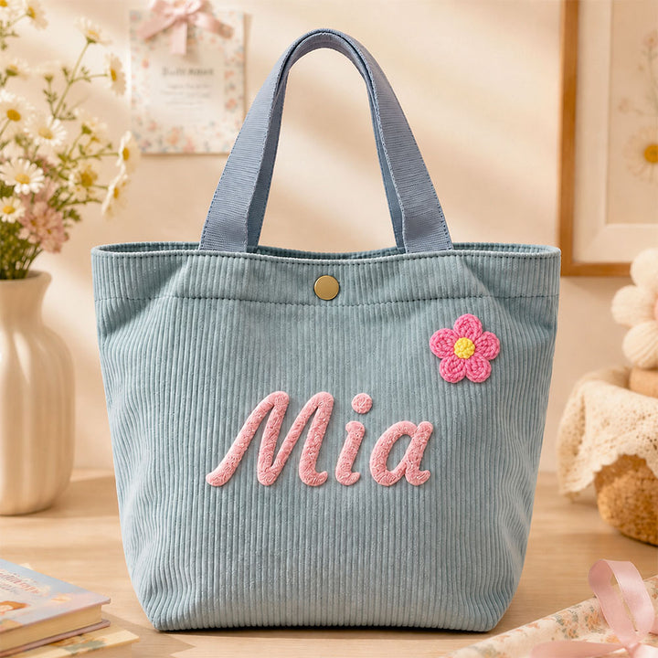 Personalized Kids Name Tote Bag Custom Corduroy Handbag for Toddlers Girls Back to School Baby Shower Birthday Gift