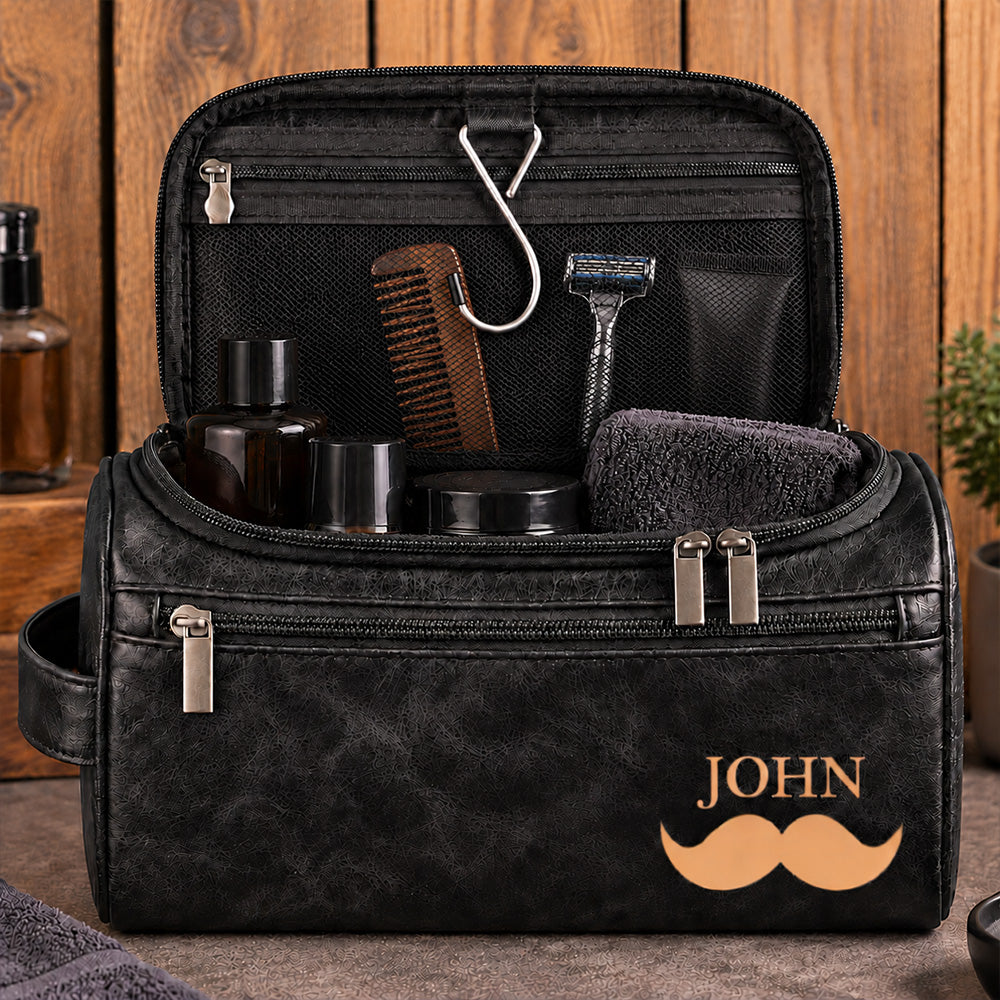 Personalized Leather Toiletry Bag for Men Custom Vintage Monogram Doppler Kit Groomsmen Gift Engraved Leather Travel Wash Bag Gift for Him Husband Dad