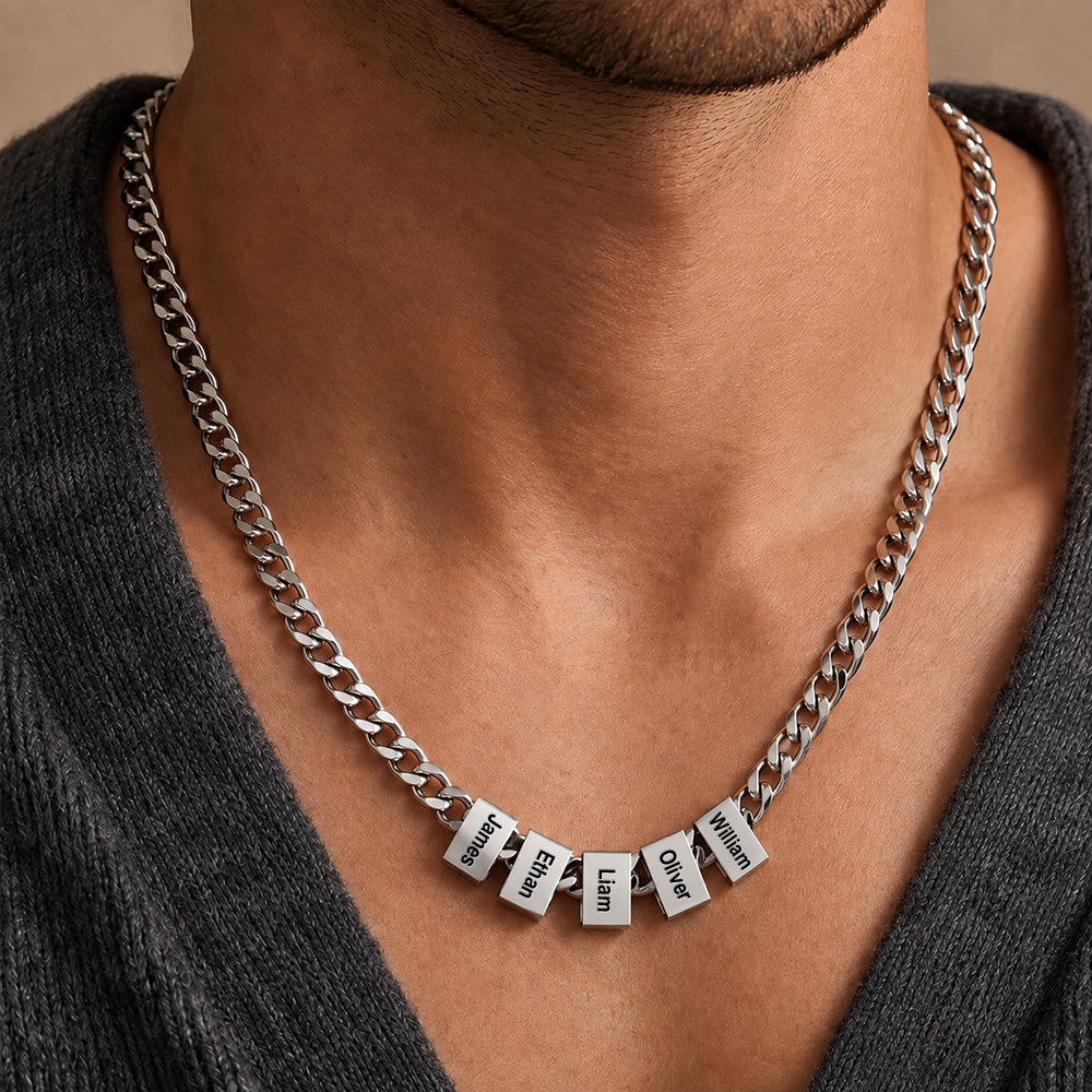 Personalized Minimalist 1-10 Nameplates Men Curb Chain Necklace Custom Engraved Family Name Gift For Dad Husband Grandpa