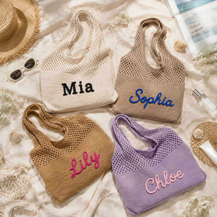 Personalized Name Crochet Beach Tote Bag Summer Tote for Women Handmade Vacation Gift