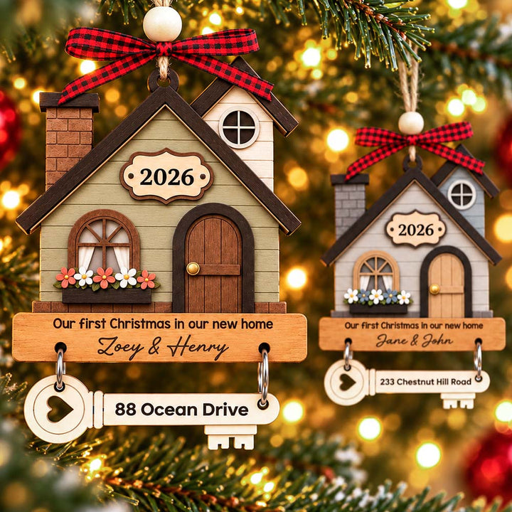 Personalized New Home Wooden Ornament With Tag Custom Wedding Anniversary Christmas Gift For Husband Wife Couple