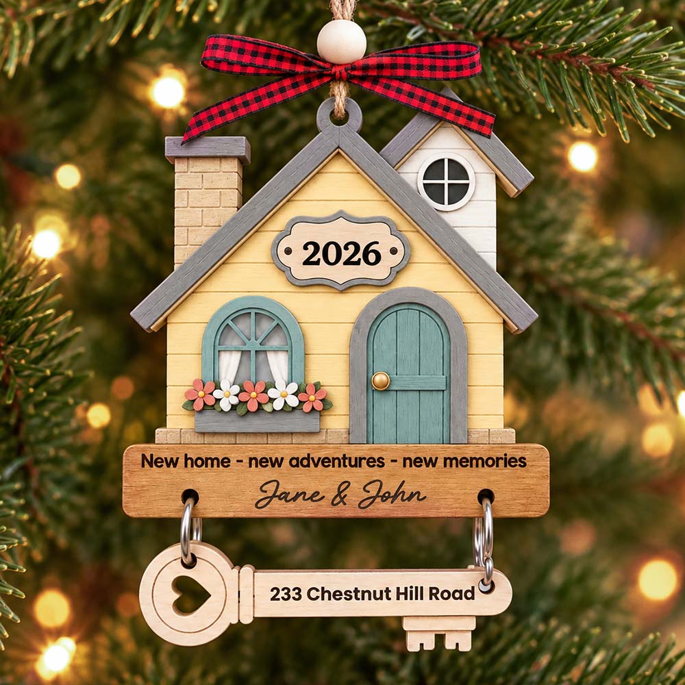 Personalized New Home Wooden Ornament With Tag Custom Wedding Anniversary Christmas Gift For Husband Wife Couple